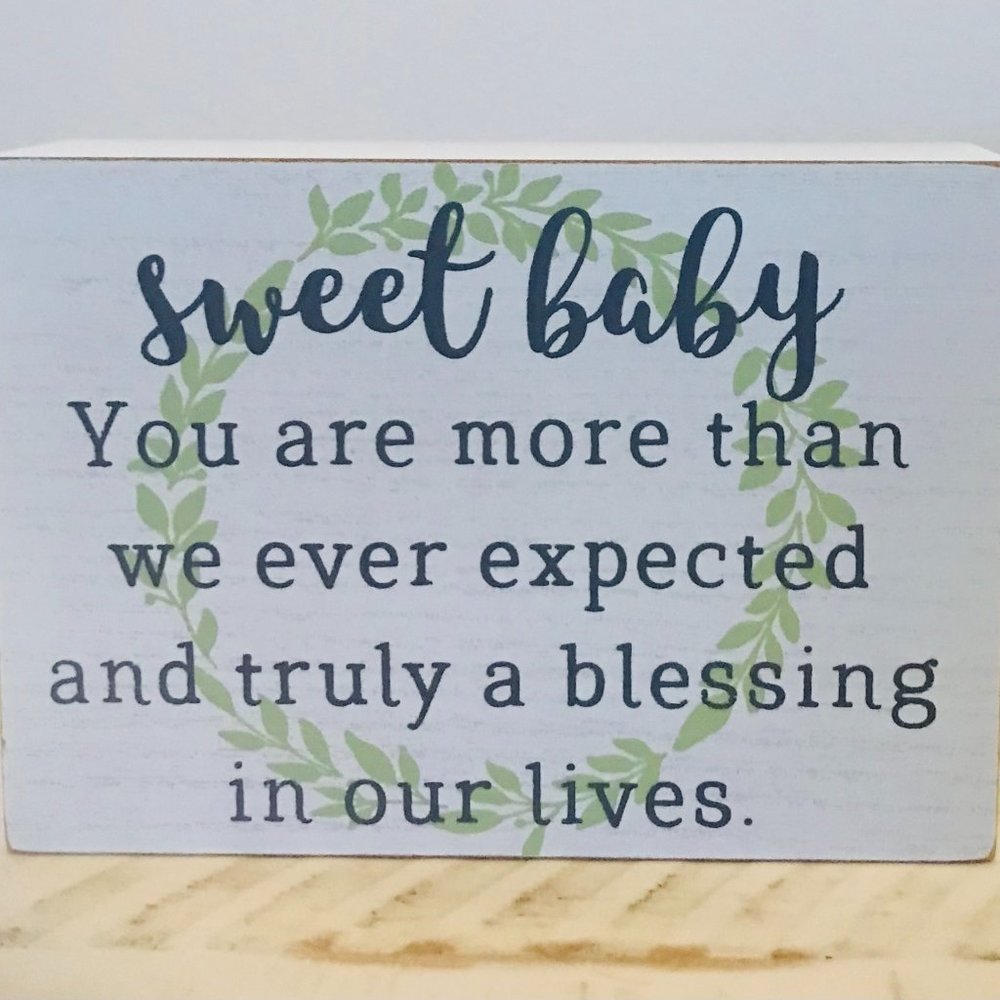 White-washed Wooden Wall Plaque "Sweet Baby..." for nursery